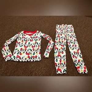 Christmas Holiday Lights PLACE 2pc matching pajama pj set girls 8 LS top bottom
